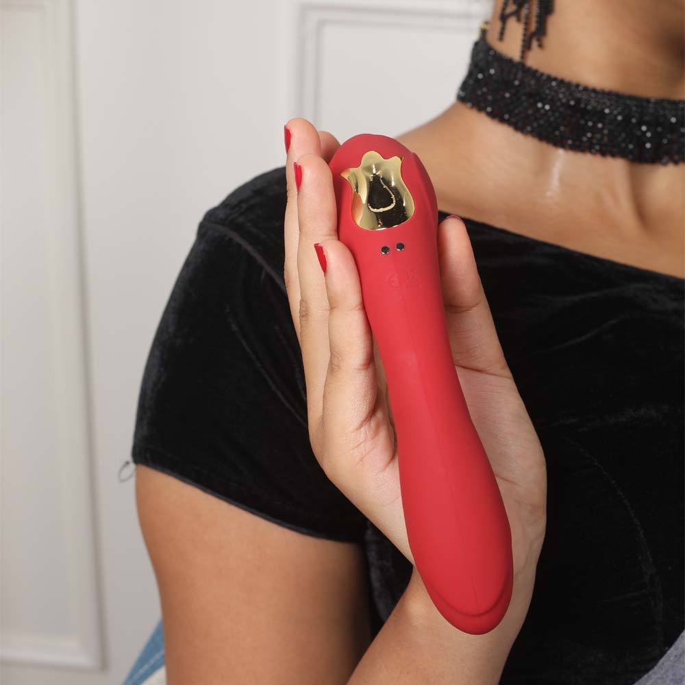 Rose-shaped clitoral vibrator with elegant design and air suction technology