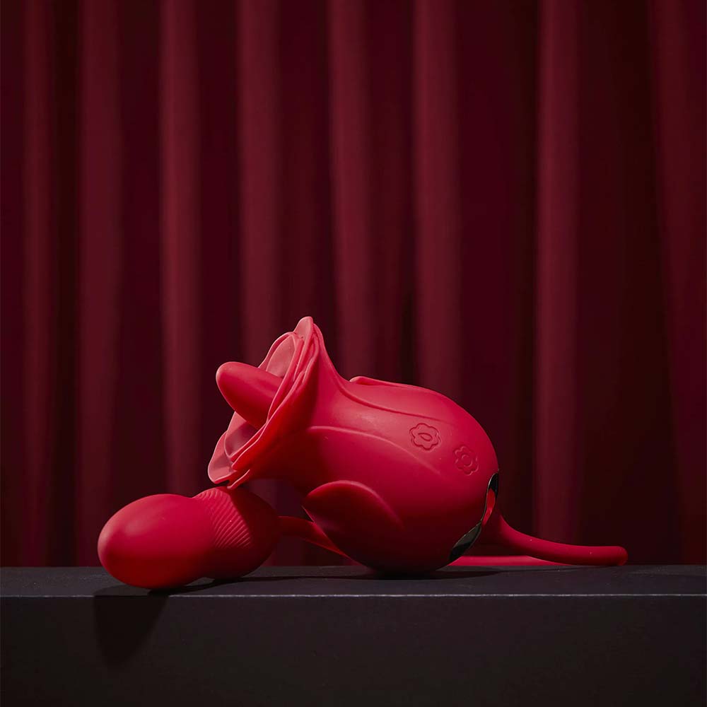 Rose-Shaped Tongue Licking Vibrator with Thrusting Function
