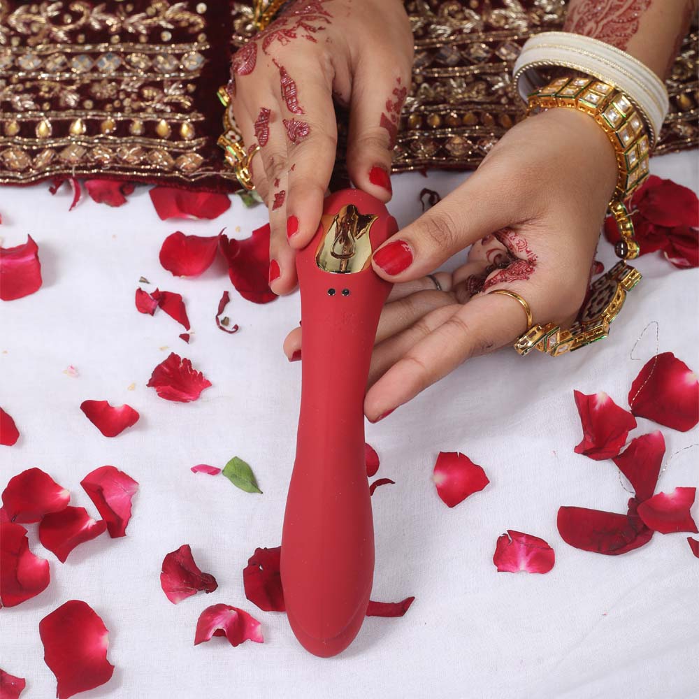 Romantic rose vibrator with soft silicone petals and whisper-quiet motor