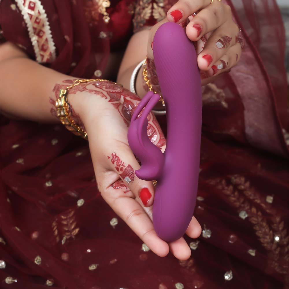 Soft silicone AV wand with rabbit ears for deep vibrations and targeted stimulation