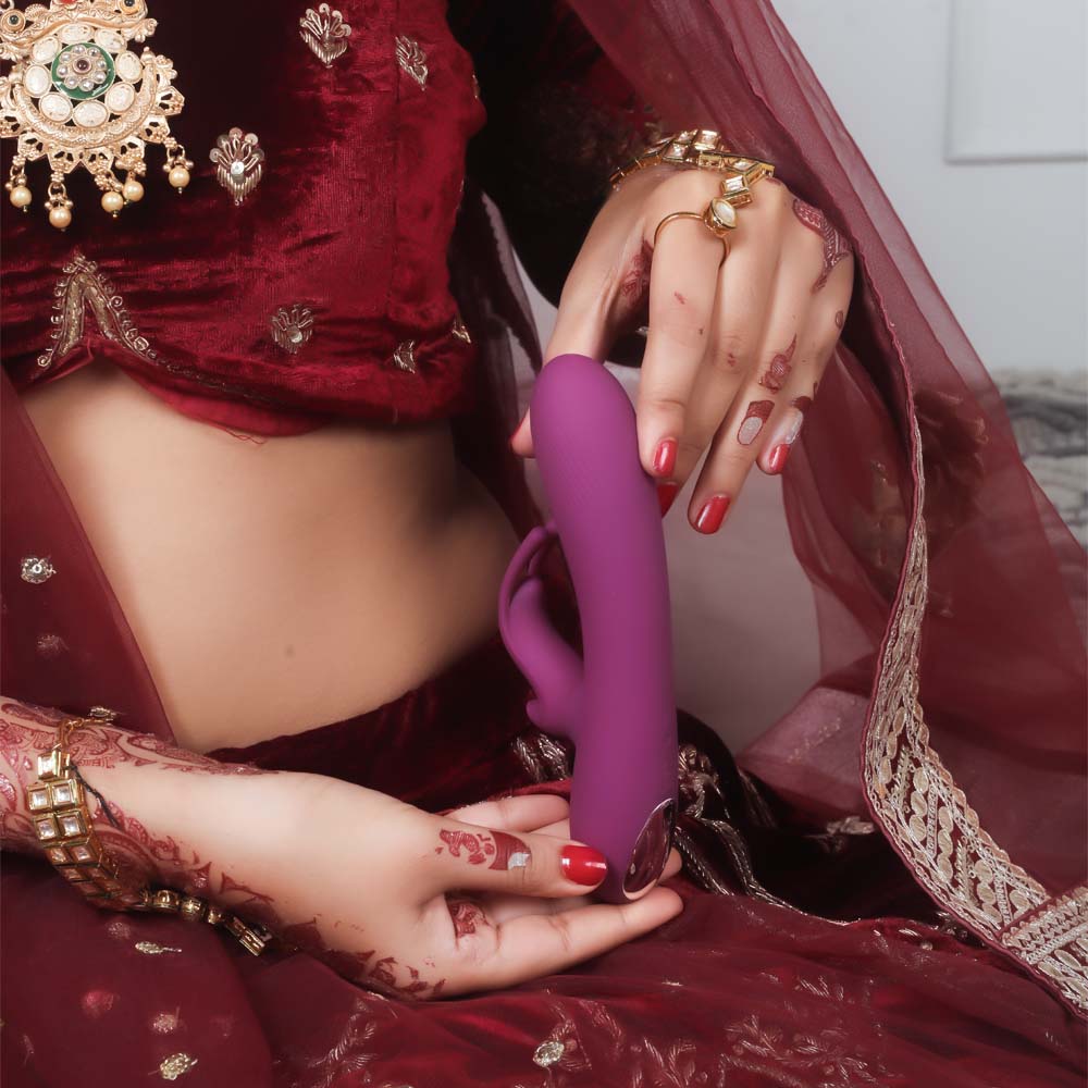 Soft silicone AV wand with rabbit ears for deep vibrations and targeted stimulation