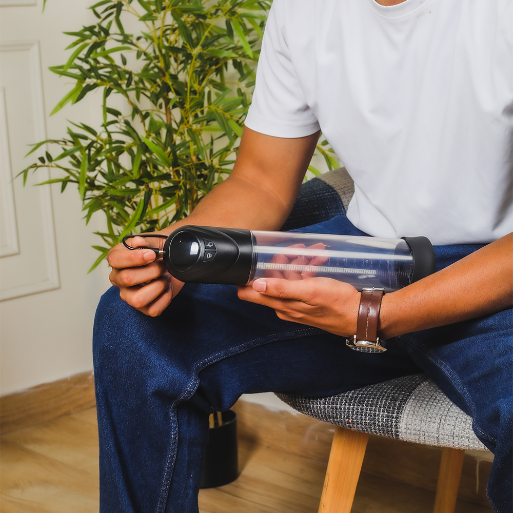 Smart penis enlargement pump featuring digital display and adjustable suction