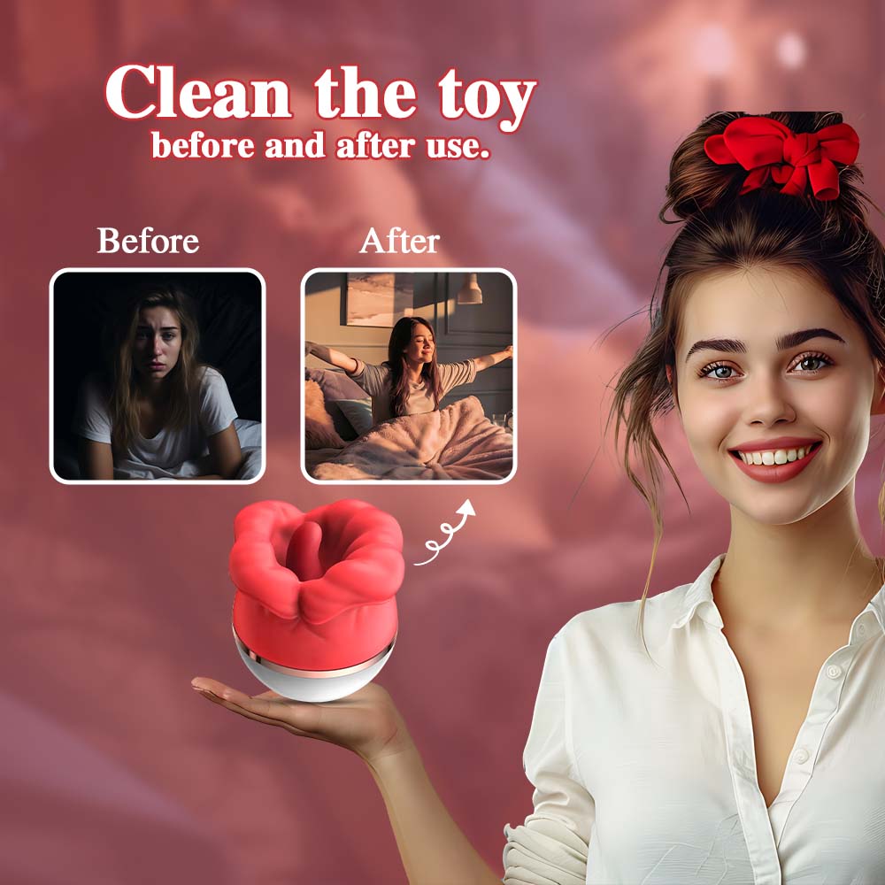 "GoMyToy mouth-shaped massager – simulates oral pleasure with soft tongue motion and air pulse suction."