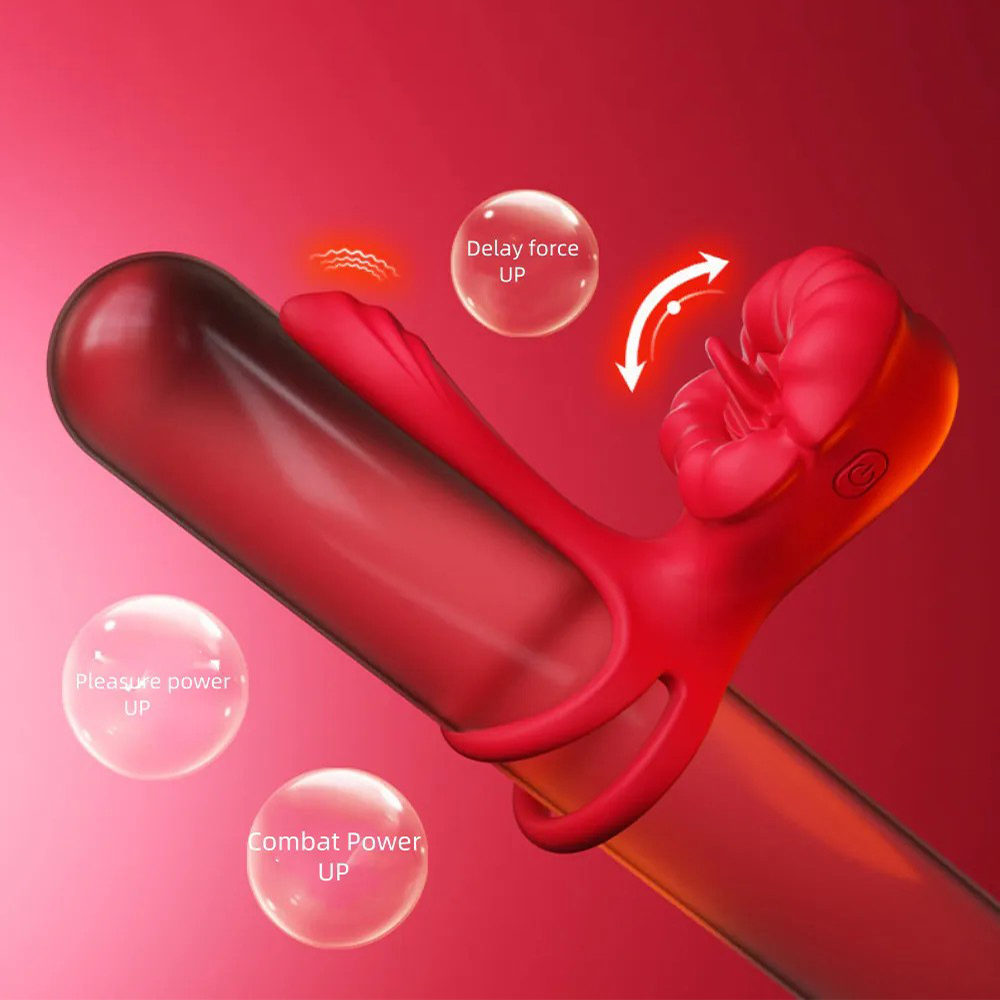 Erotic mouth-type penis ring with extra vibrator for enhanced couple pleasure