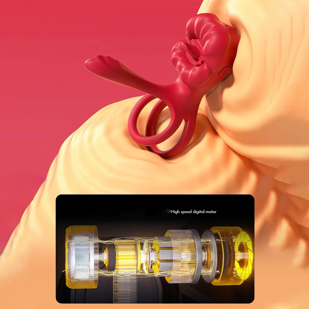 Silicone penis ring featuring lips design and external vibration arm