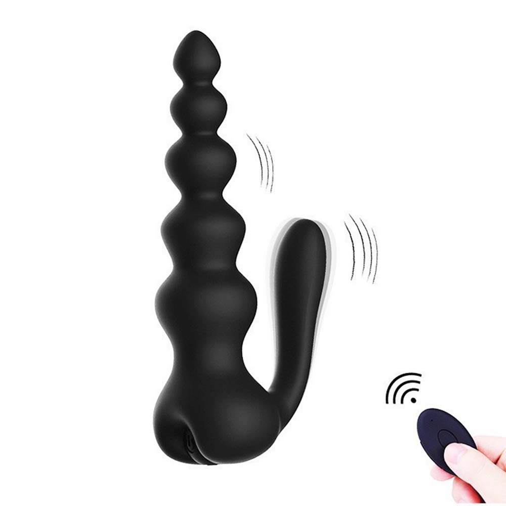 "Remote-controlled wellness beads massager with smooth bead chain and USB remote."