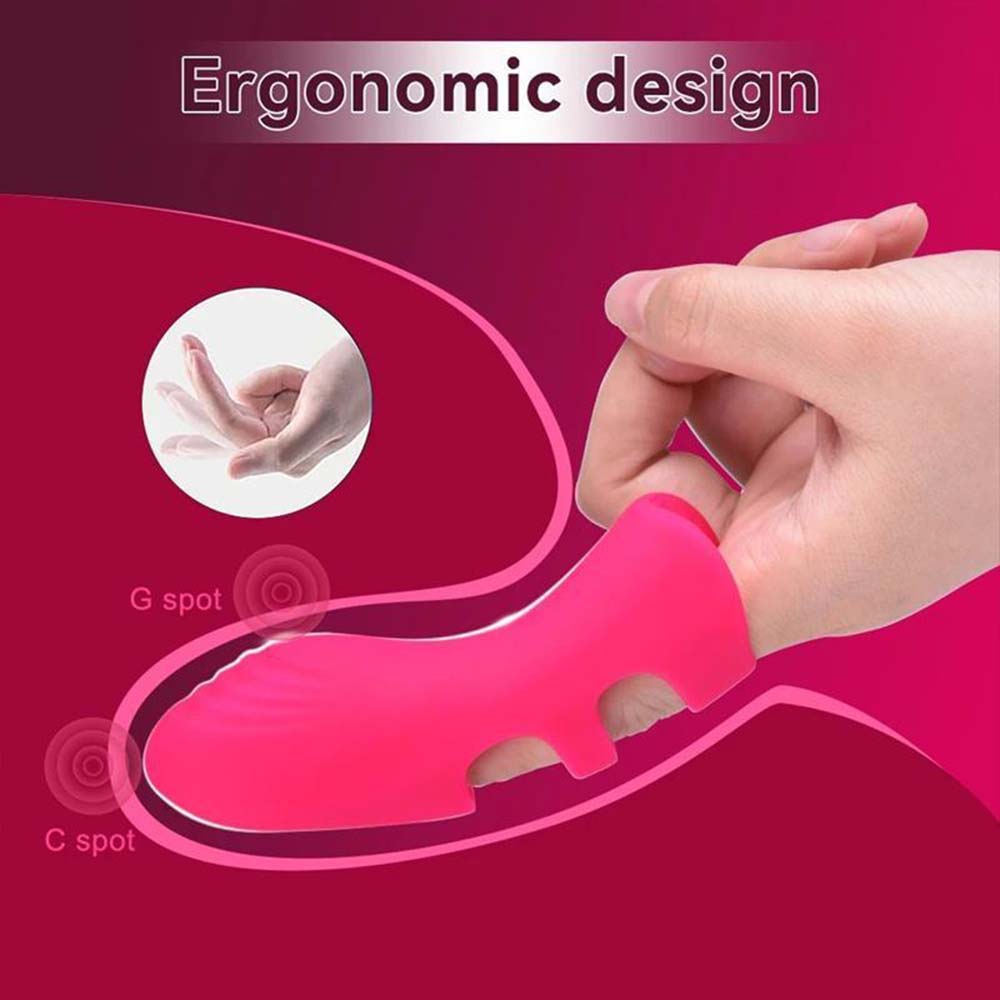 "Compact fingering stimulator with flexible neck and gentle touch tip."