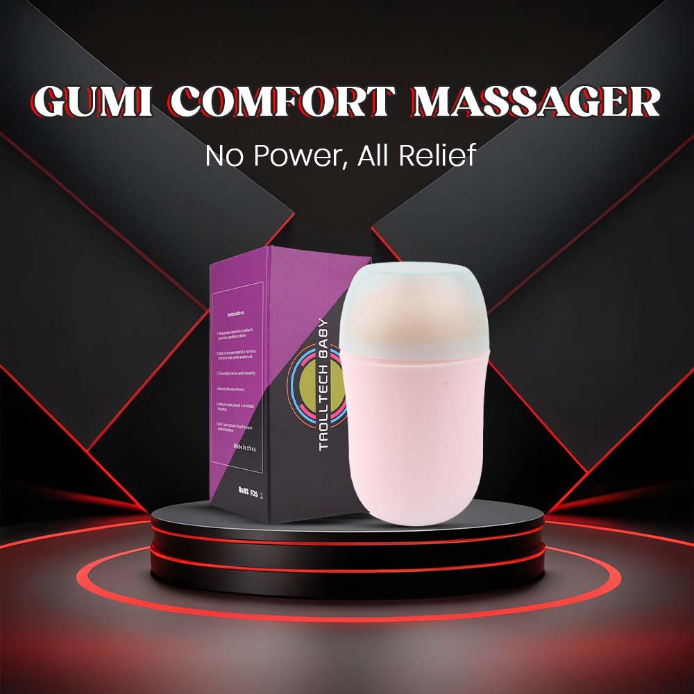"Gumi Premium Comfort Grip Massager in ergonomic silicone handle for soothing relief."