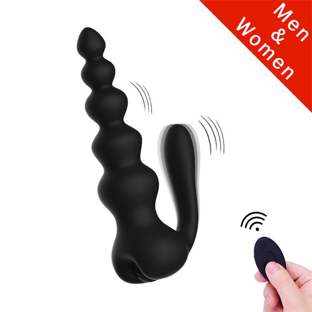 "Silicone wellness beads massager – remote-operated pulses along a rhythmic bead train."