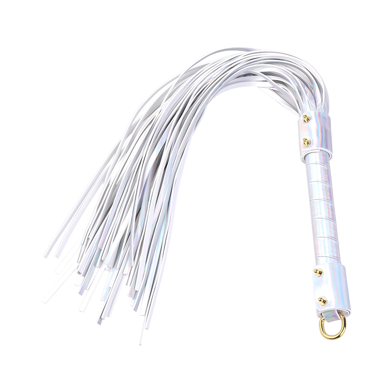 Holographic Leather Tassel Flogger Whip – Luxury Handle with Gold Accents