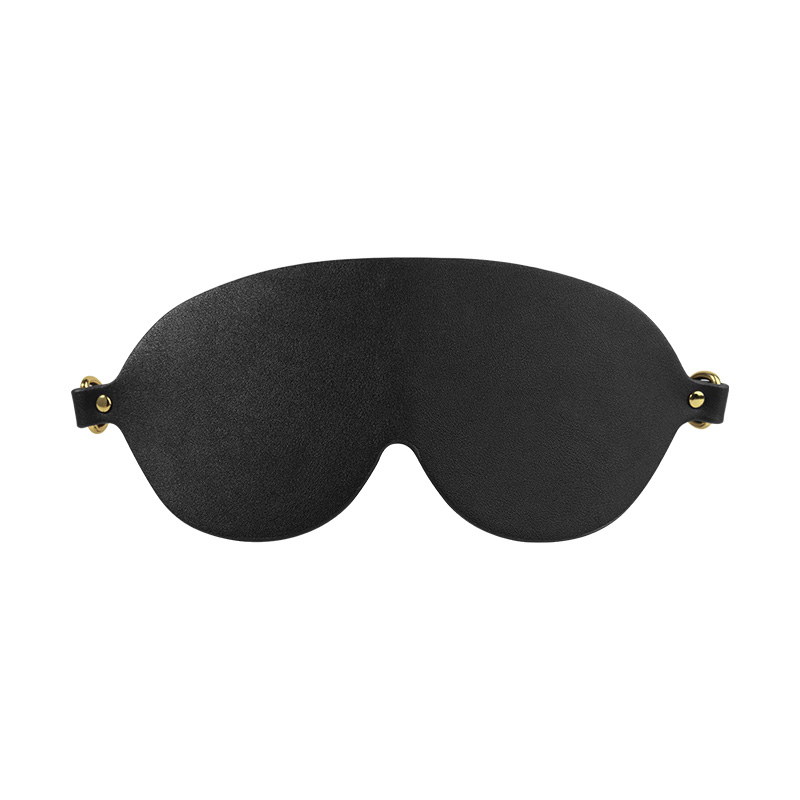 Premium Black Leather Eye Mask – Soft Adjustable Blindfold with Gold Accents