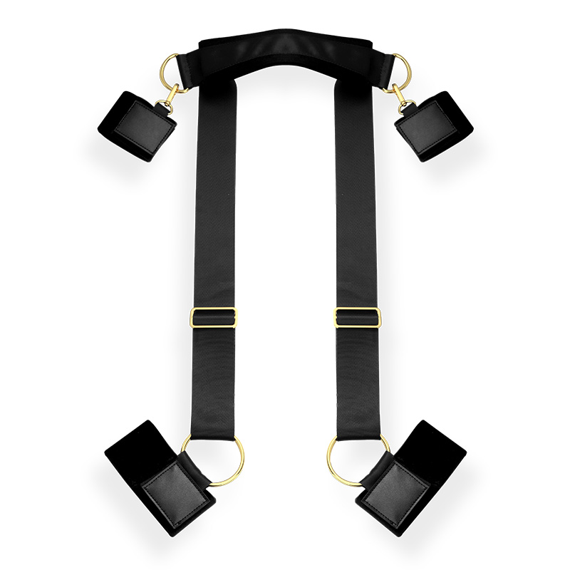 Luxury Adjustable Soft Strap Wrist to Ankle Cuffs Harness Set – Premium Black & Gold Edition